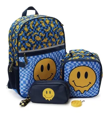 17  Laptop Backpack And Lunch Tote Set 4-Piece Smiley Face Print Blue Yellow • $39.98