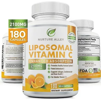 Nurture Alley Liposomal Vitamin C 2100mg- 180 Capsules High Absorption Ascorbic • $18.99