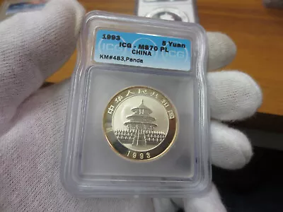 1993 China Silver 5 Yuan (1/2 Oz) Panda ICG MS70 Proof Like • $100