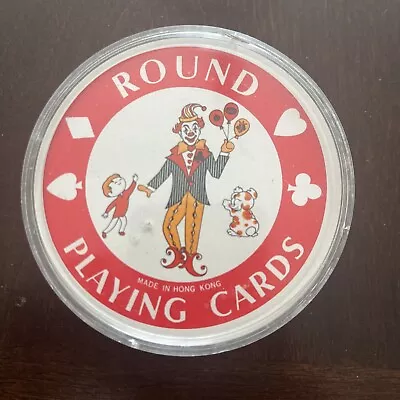 Vintage Round Playing Cards Complete Set (54) HK Blue Floral Back Hard Case 3  • $9