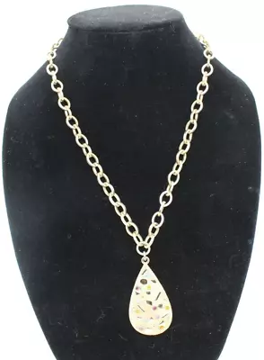 Vintage Signed Sarah Coventry 1959 Sultana Confetti Gem Teardrop Pendant & Chain • $15.99