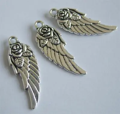 10 TIBETAN SILVER ANGEL WINGS 31mm FEATHERED LARGE C124 • £2.99