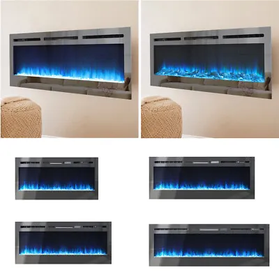 40 50 60inch Inset Into Fire Mirrored Electric Wall Mounted Fireplace LED Flames • £239.99