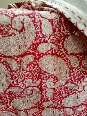 Indian King Size Handmade Bedspread Throw Cotton Kantha Quilt Hand Block Blanket • £71.99
