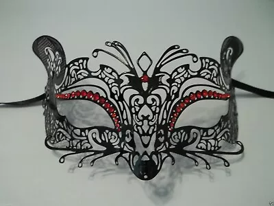 Black Red Fox Cat Rhinestone Laser Cut Venetian Mask Masquerade Metal Filigree • $12.99