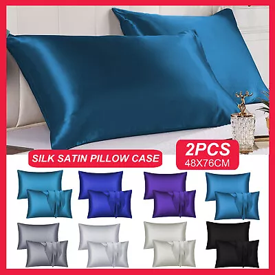 2xSatin PillowCase Bedroom Pillowcase Cushion Covers Home Decor Standard New • $11.24