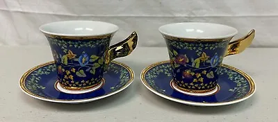 Versace Rosenthal Medusa Gold Ivy Teacup & Saucer 4 Piece Set Used READ • $200