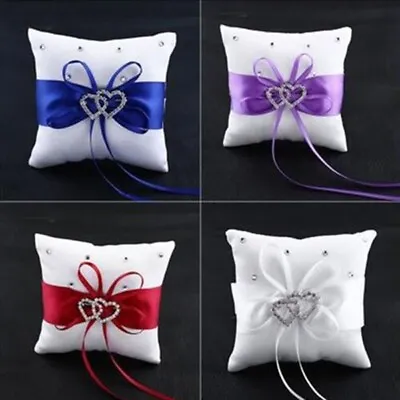 Bridal Wedding Ceremony Ring Bearer-Pillow Cushion Crystal Double Colour Heart • £7.74