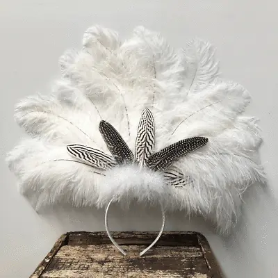 $67.07 • Buy Natural Silver Amond & Guinea Ostrich Blondine Feather Showgirl Costume Headd...