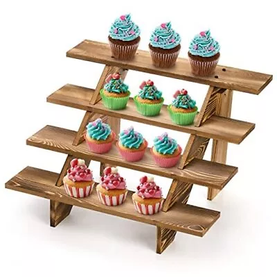  4 Tier Wood Cupcake Stand Rustic Retail Stair Shelf Cascading Display Riser  • $33.98