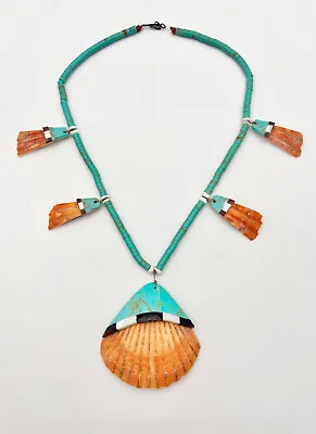 Vtg Santo Domingo Kewa Spiny Oyster Turquoise Bead Heishi Rolled Necklace 19.5  • $225