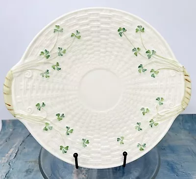 Vintage Belleek Ireland Shamrock Pattern Handled Cake Plate Brown Mark • $59.99