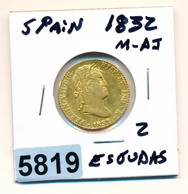 1832 SPAIN - 2 Escudos Gold Coin Ferdinand VII - Madrid M/AJ - #5819 • $860