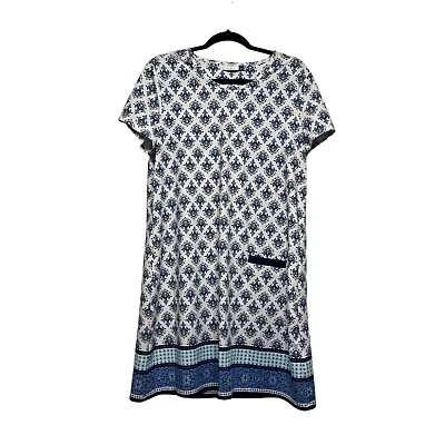 CABANA LIFE Blue & White Short Sleeve Shift Smooth Stretch UPF 50+ Dress XL • $29.95