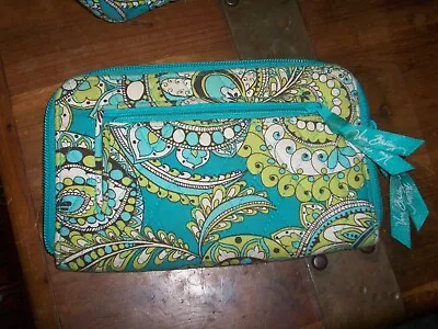 Vera Bradley Peacock Zip Around Wallet Paisley Blue Green Bi-Fold Wristlet 2007 • $15.42