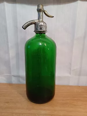 Vintage Etched Green Glass Seltzer Bottle Linders Sparkling Philadelphia PA 11  • $42.99