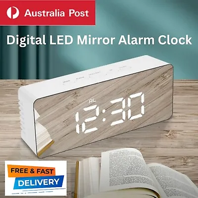 $29.88 • Buy Digital LED Mirror Alarm Clock Modern LED Light Bedside Table Clock Time AU