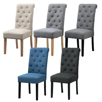 2/4/6x Fabric Button Tufted Dining Chairs Upholstered Kitchen Dining Room Grey • £137.99