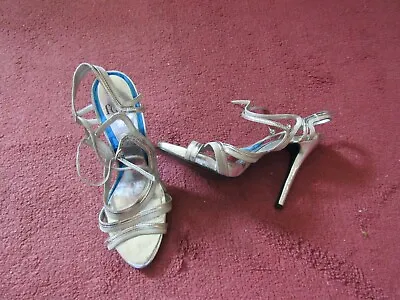 Faith Silver Sandals High Heels Size 6 Shoes Vgc Minor Marks Ankle Strap Eu 39 • £12