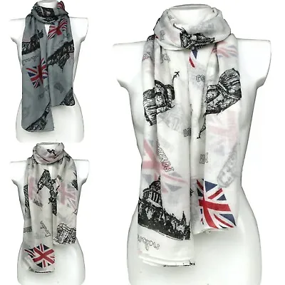 London Landmarks Union Jack Flag Souvenir Fashion Large Size Scarf Shawl Sarong • £5.99