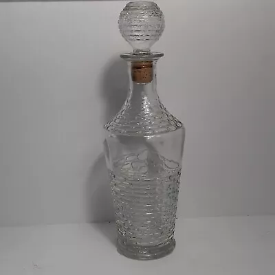 Vintage Subway Tile Raised Pattern Glass Decanter/Stopper Bottle Whiskey Unbrand • $27