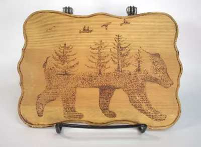 Forest Wandering Bear Pyrography Art Wood Burn Handmade 5 X 7 Plaque-2019 • $9