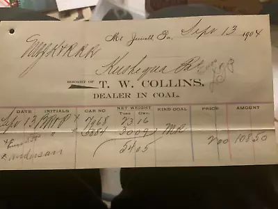 1904 Billhead Mt. Jewett PA T.W. Collins Dealer In Coal • $6