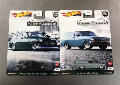 Hot Wheels Fast Wagons ‘64 Chevy Nova Panel & Volvo P220 Amazon Wagon (lot Of 2) • $15.99