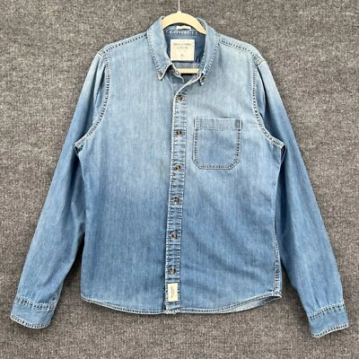 $22.49 • Buy Vintage Abercrombie Fitch Muscle Shirt Mens XL Blue Denim Chambray Button Up