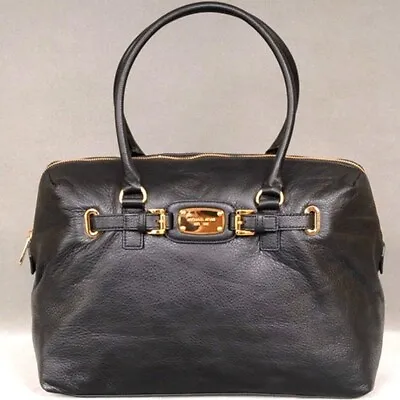 NEW MICHAEL KORS Hamilton Black Leather Silver Weekender Duffel Travel Bag • $123.13