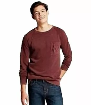 Mossimo Supply Co. Men's Washed Crew Long Sleeve Pullover - Pomegranate - Medium • $12.99