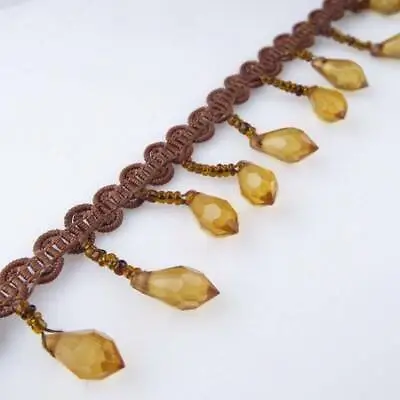 30mm Amber Gold Brown Faceted Bead Braid Tassel Scroll Drop Trim BUY 1 2 4m+ 797 • £4