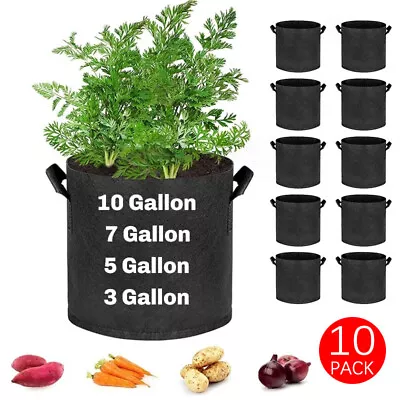 10 Pack Fabric Grow Pots Round Aeration Plant Pots Grow Bags 3-10 Gallon Black • $18.99