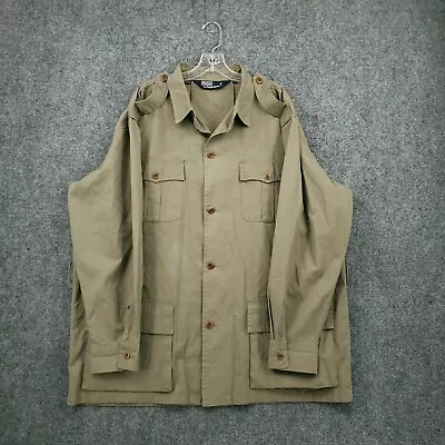 VINTAGE Polo Ralph Lauren Jacket Mens XL Safari Green Button Up Cargo Military • $59.99