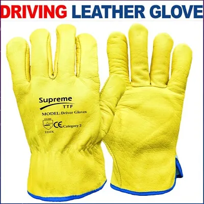 Yellow Leather Gardening Gloves Thorn Proof Garden Work Driver Safety Glove • £9.89