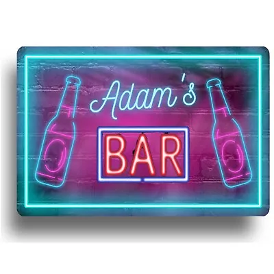 £5.99 • Buy Personalised Bar Sign Neon Style METAL Retro Pub Wall Door Shop Cafe Plaque Room