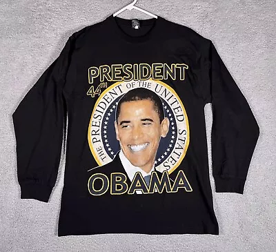 Barack Obama Shirt Mens Large Vintage Black Long Sleeve President Rap Tee Y2K • $17.99