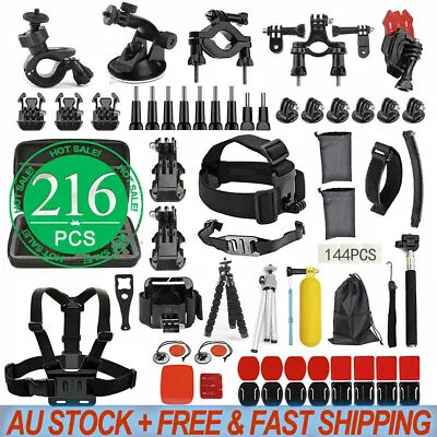 $32.95 • Buy GoPro 8 7 6 5 4+ 216pcs Accessories Pack Case Monopod Float Mount Chest Head AU