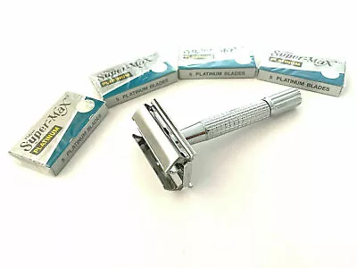 Twist Open Butterfly Safety Razor + 20 Double Edge Blades Classic Shaving Set • $10.99