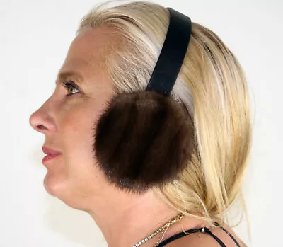 New Dark Brown Mink Fur Ear Muffs Leather Band Efurs4less • $36.99