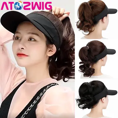 Women Hat Wig Hat With Hair Ponytail Wig Baseball Cap With Hair Brown Black Wavy • $20.67