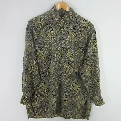 Vintage DKNY 90s Womens S / M Black Paisley 100% Silk Oversized Blouse Shirt • $40.99