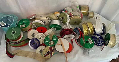 Lot Of 46 Ribbon Spools Mixed Up To 2.5” Full & Partial Rolls Crafting Floral • $44.99