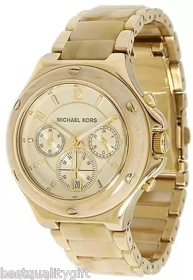 New Michael Kors Gold Tonehorn Acrylics/steelchronographdate Watch-mk5449 • $192.49