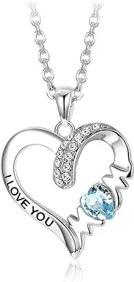 Sllaiss I Love You Mum Necklace -925 Sterling Silver & Crystal For Women • £17.99