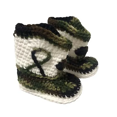 $8.64 • Buy Handmade Infant Knit Baby Booties  0-6 Mth Camo Cowboy Boot Western Slip On Shoe