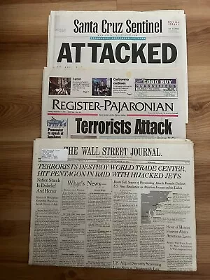 Sept 12 2001 Wall Street Journal Terrorists Destroy World Trade Ctr 3 Papers • $10