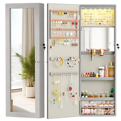 Door Wall Mounted LED Jewelry Cabinet Armoire Organizer With Full-Length Mirror • $97.57