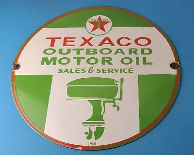 Vintage Texaco Gasoline Sign - Outboard Motors Marine Sale Gas Service Pump Sign • $199.97