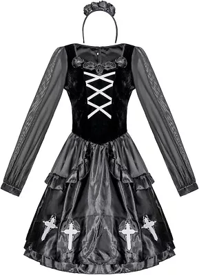 Black Vampire Bride Dress Scary Zombie Bride Costumes For Halloween Size 12/14 • £6.99